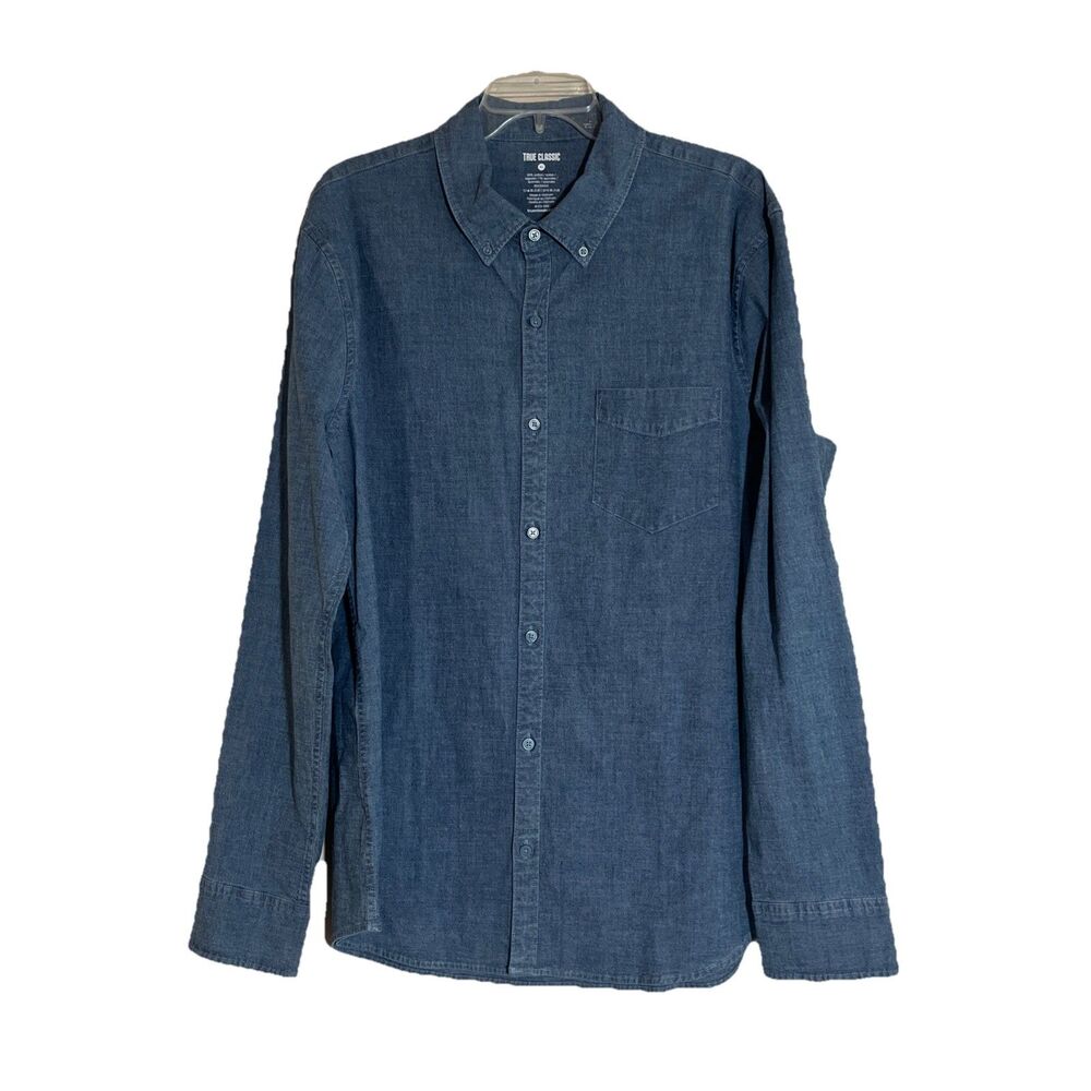 True Classic Denim Shirt Men’s XL Blue Cotton Long Sleeve Button Up Everyday